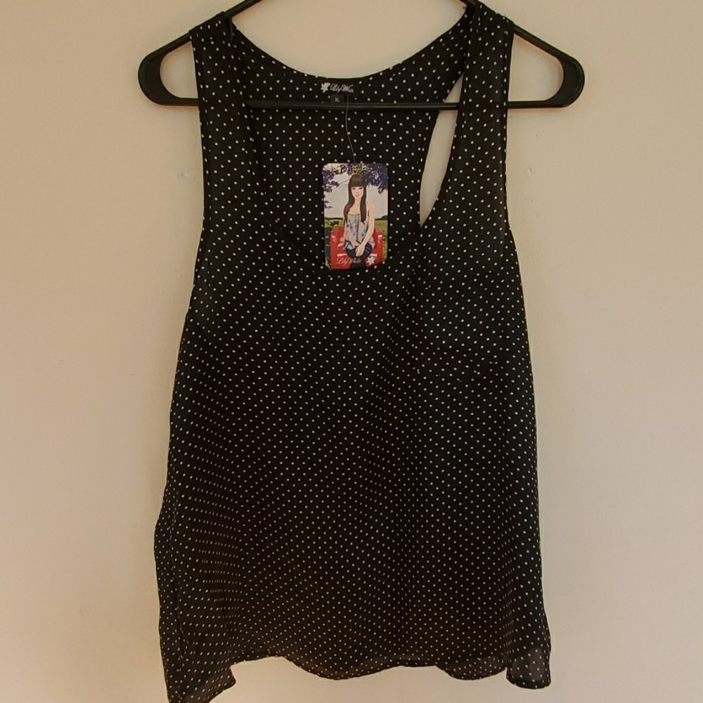 Lily white black and white polka dot tank